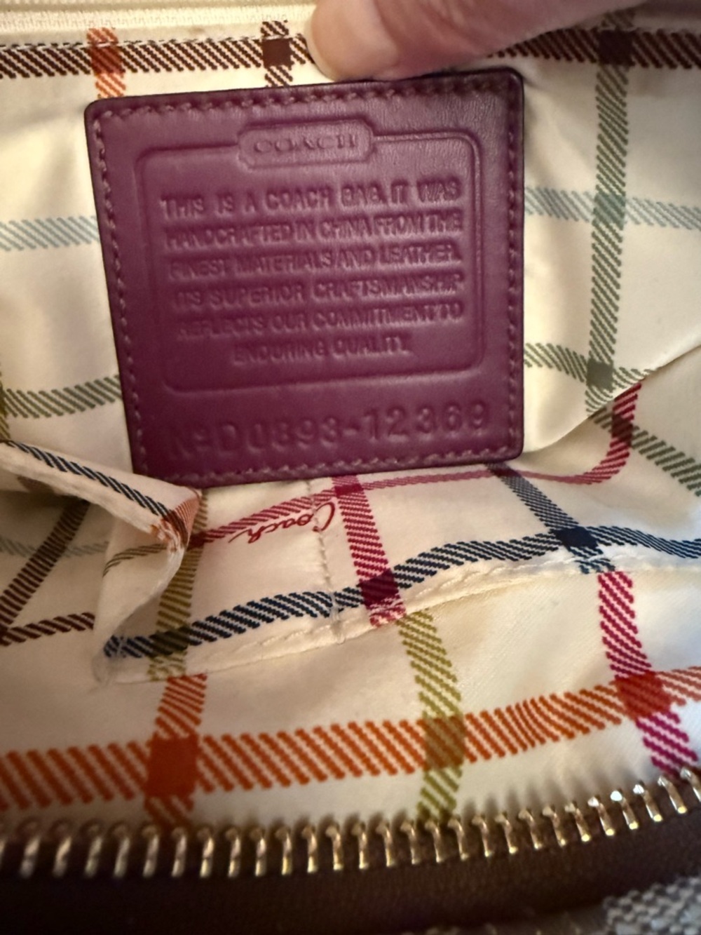 COACH Signature Stripe Tote with Plum Leather - Excellent condition! - Picture 7 of 8